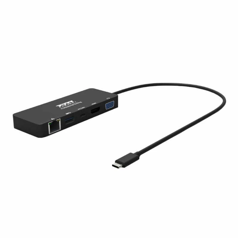 Port USB Type-C to 1 x RJ45|1 x USB3.0 SS|1 x Type-C 85W PD|1 x HDMI2.0|1 x VGA 30cm Cable Dock - Black - Image 1